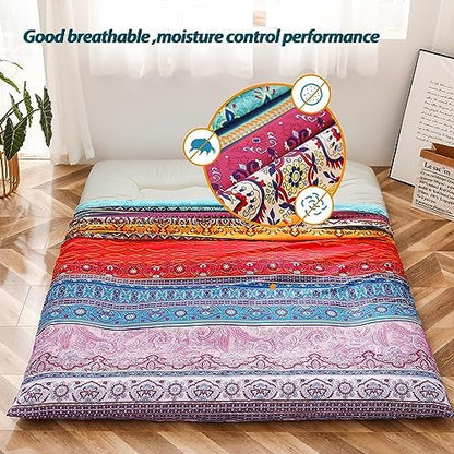 MAXYOYO Mattress Cover for Traditional Japanese Futon Mattress, Futon Floor Mats Cover with Zipper, Super Soft and Machine Washable, Navy Floral, Twin