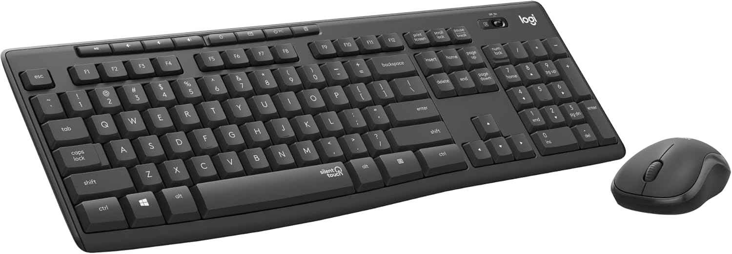 Logitech MK295 Silent wireless mouse and keyboard set | SilentTouch, standard numeric keypad, wireless, 90% less noise, AZERTY French-Graphite