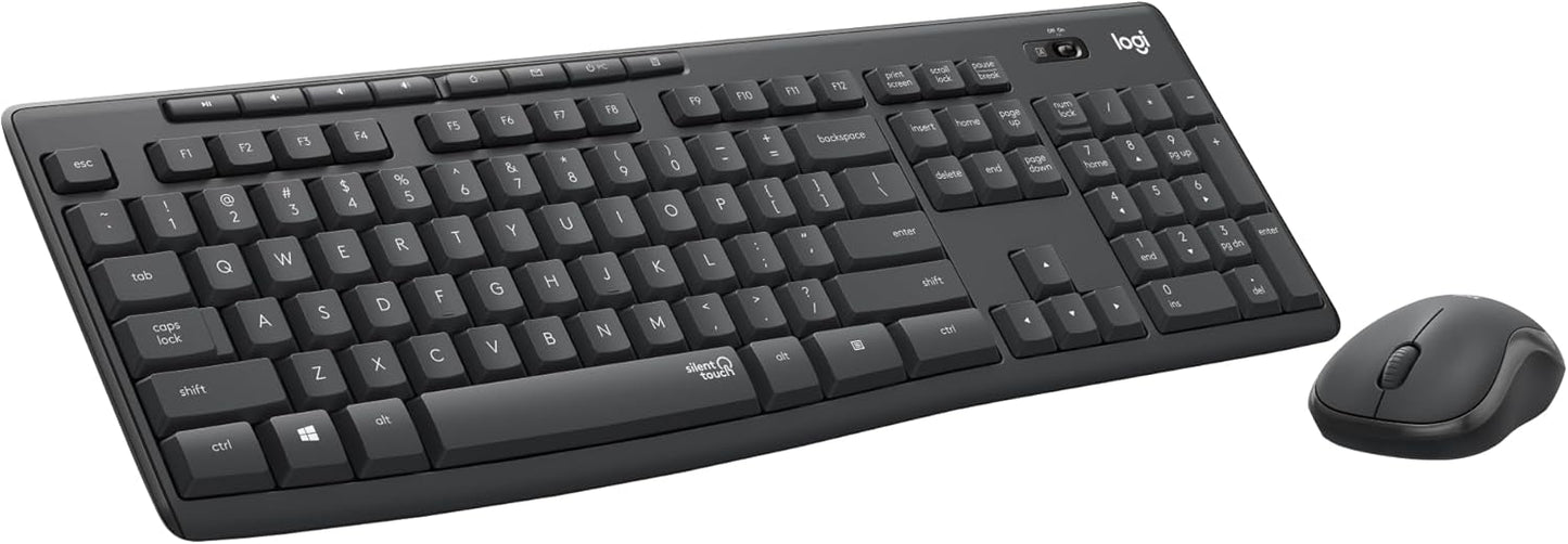 Logitech MK295 Silent wireless mouse and keyboard set | SilentTouch, standard numeric keypad, wireless, 90% less noise, AZERTY French-Graphite