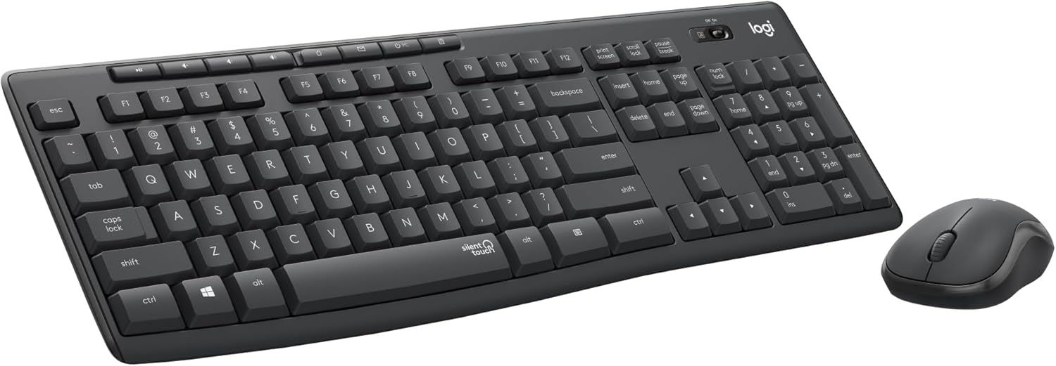 Logitech MK295 Silent wireless mouse and keyboard set | SilentTouch, standard numeric keypad, wireless, 90% less noise, AZERTY French-Graphite