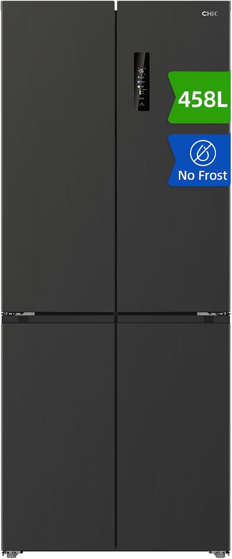458L Frigo Américain 4 Portes Total No Frost Noir (CCD460NGE) | Silencieux 37Db, Froid Ventilé, Système Multiairflow, Congélateur -32°C, Zone Care + Space,Profondeur 600Mm