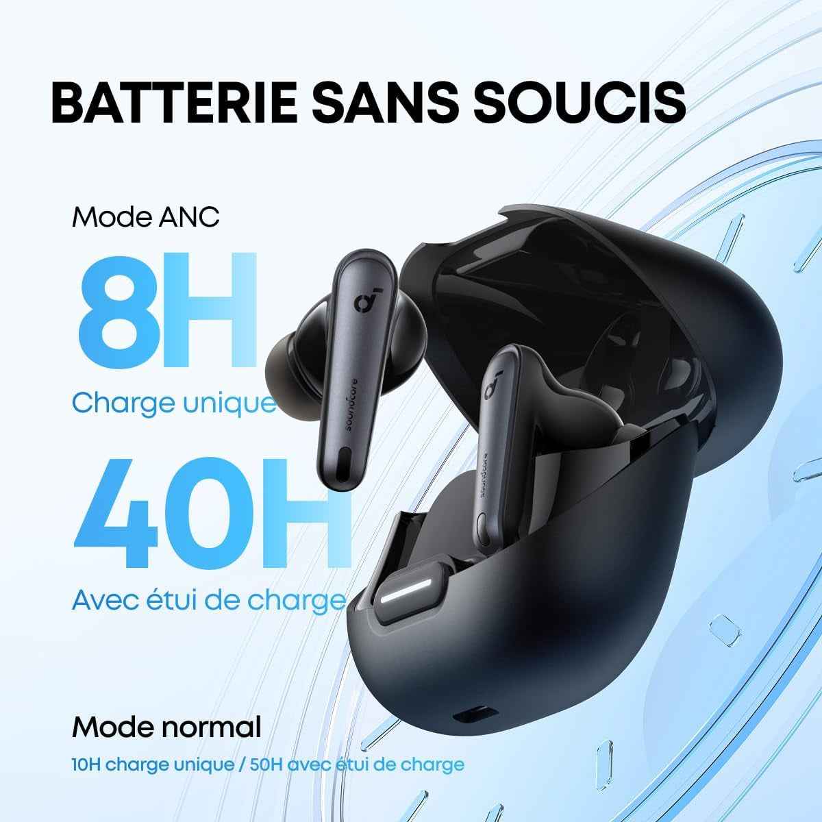 Par Anker Liberty 4 NC Écouteurs Bluetooth Sans Fil 5.3. Avec ANC | Bluetooth 5.3, Réduction De Bruit Adaptative Aux Oreilles Et À L'Environnement, Hi-Res, 50H De Lecture (Noir)