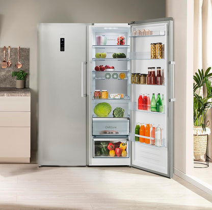 Amica VKS 358 150 E Vollraum-Kühlschrank, 60 Cm Breit, 370L, Holiday-Schaltung, Nofrost, Edelstahloptik
