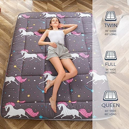 MAXYOYO Black Moon and Star Futon Mattress, Japanese Floor Mattress Quilted Bed Mattress Topper, Extra Thick Folding Sleeping Pad Breathable Floor Lounger Guest Bed for Camping Couch, Twin