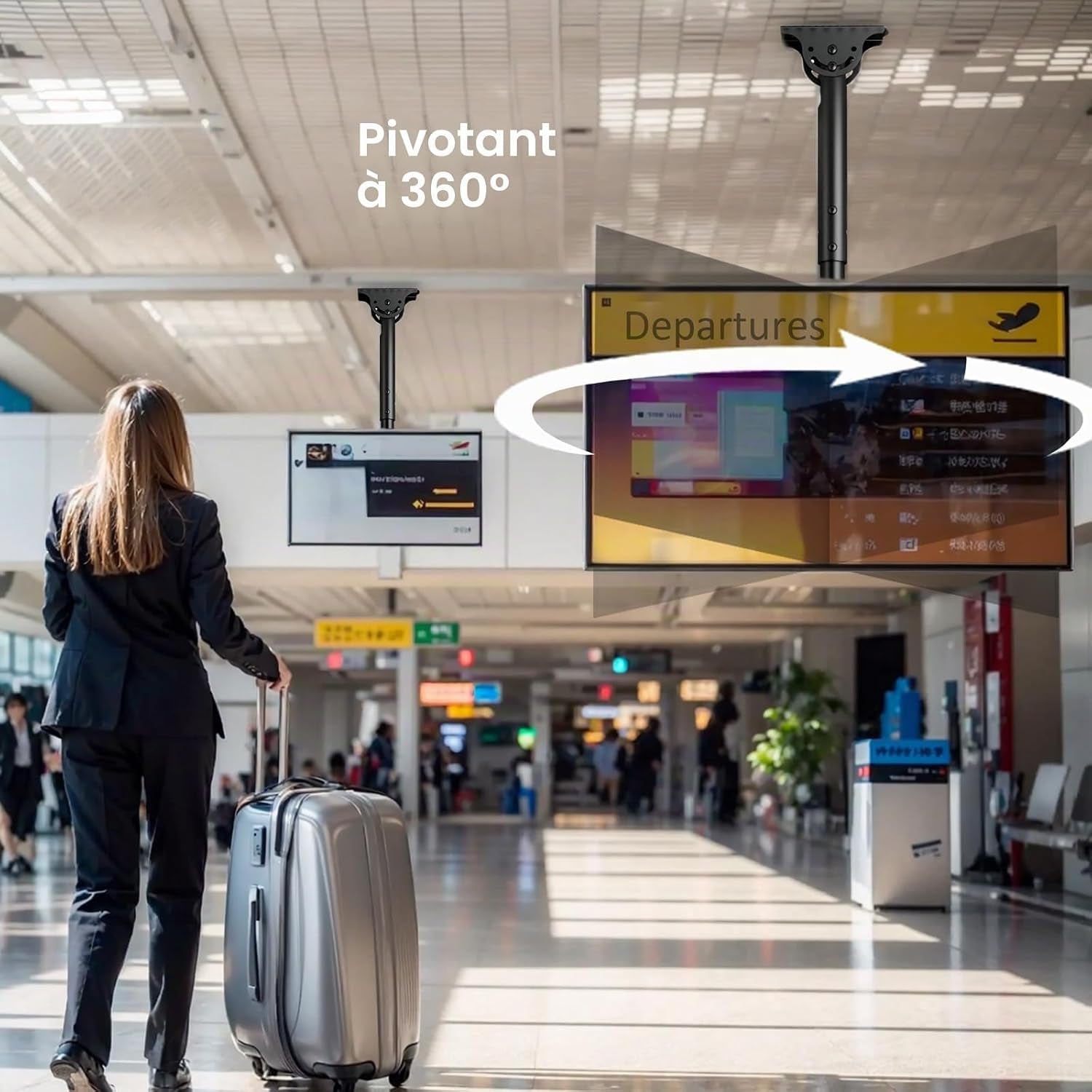 Support TV Plafond Pour Téléviseurs LCD LED Plats/Incurvé De 26 À 65 Pouces, VESA Jusqu'À 400×400Mm Charge 45 Kg, Inclinaison À 20° Et Rotation À 360°, Support Mural TV