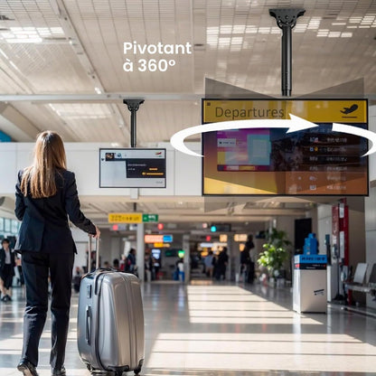 Support TV Plafond Pour Téléviseurs LCD LED Plats/Incurvé De 26 À 65 Pouces, VESA Jusqu'À 400×400Mm Charge 45 Kg, Inclinaison À 20° Et Rotation À 360°, Support Mural TV