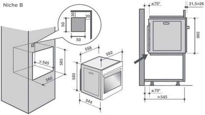 Four Encastrable Pyrolyse  DOP7340X - Four Multifonction Chaleur Tournante Ou Pulsée / 73 Litres / Classe A+ / Noir Et Inox / Rails Télescopiques / Porte Froide (4 Vitres)