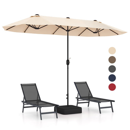 GOPLUS Parasol de Jardin Exterieur avec Pied, 4M Parasol Double Face avec LED, Manivelle et Ventilation, Grand Parasol Extérieur pour 6 Personnes pour Marché, Piscine, Terrasse, Balcon (Café)