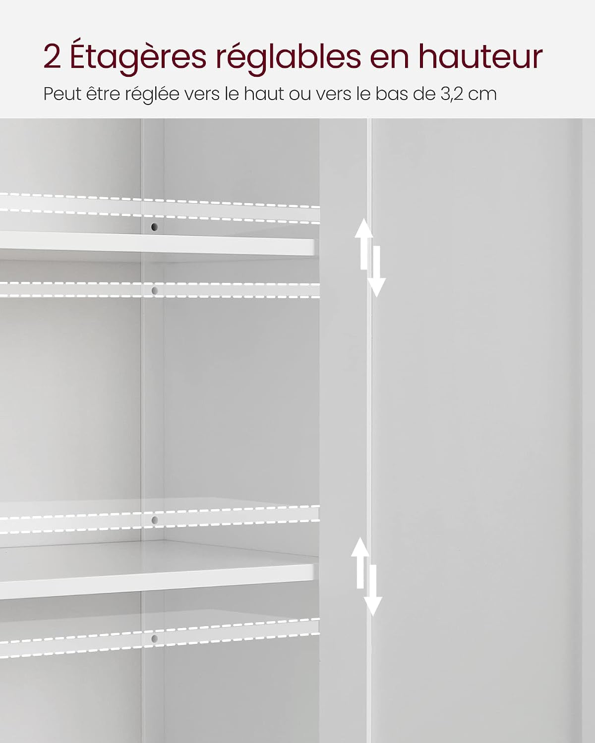 Meuble Salle De Bain Sur Pieds, Armoire De Rangement, Placard Avec 2 Étagères Réglables, 30 X 60 X 80 Cm, Blanc BCB60W