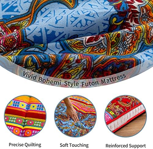 MAXYOYO Black Moon and Star Futon Mattress, Japanese Floor Mattress Quilted Bed Mattress Topper, Extra Thick Folding Sleeping Pad Breathable Floor Lounger Guest Bed for Camping Couch, Twin