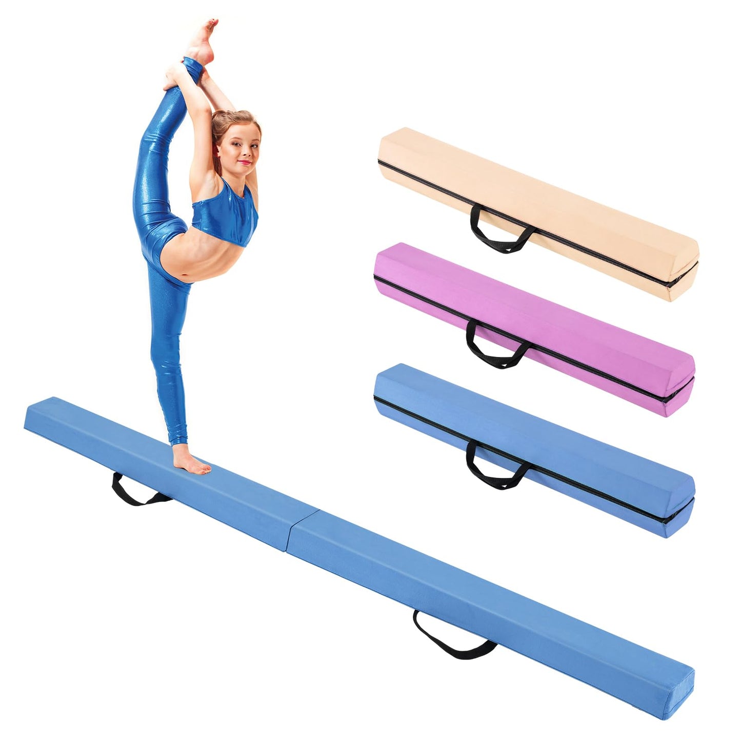 GOPLUS Poutre Gymnastique Pliable 210cm, Poutre Gymnastique avec Patins Antidérapants, Surface Suède, Entraînement de Gymnastique pour Enfants et Adultes, Gain d’Espace