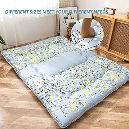 MAXYOYO Japanese Futon Mattress Floor Mattress Sleeping Pad Foldable Bed Roll Up Camping Cushion Floor Lounger Bed Couches and Sofas Couch Topper, Black Floral, Full Size