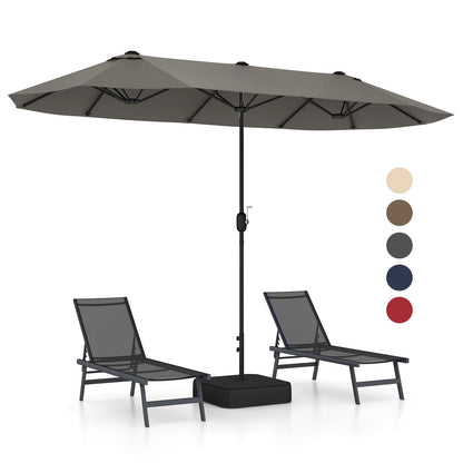 GOPLUS Parasol de Jardin Exterieur avec Pied, 4M Parasol Double Face avec LED, Manivelle et Ventilation, Grand Parasol Extérieur pour 6 Personnes pour Marché, Piscine, Terrasse, Balcon (Café)