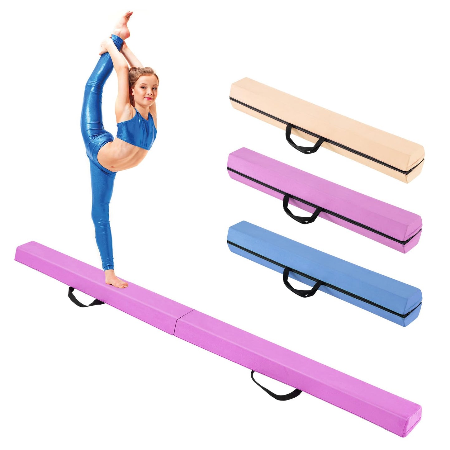 GOPLUS Poutre Gymnastique Pliable 210cm, Poutre Gymnastique avec Patins Antidérapants, Surface Suède, Entraînement de Gymnastique pour Enfants et Adultes, Gain d’Espace