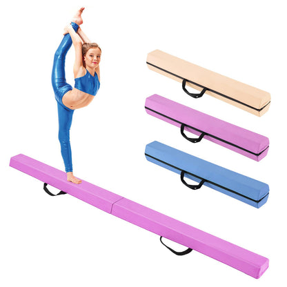 GOPLUS Poutre Gymnastique Pliable 210cm, Poutre Gymnastique avec Patins Antidérapants, Surface Suède, Entraînement de Gymnastique pour Enfants et Adultes, Gain d’Espace