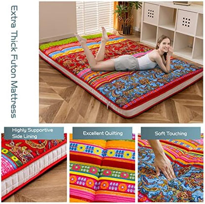 MAXYOYO Black Moon and Star Futon Mattress, Japanese Floor Mattress Quilted Bed Mattress Topper, Extra Thick Folding Sleeping Pad Breathable Floor Lounger Guest Bed for Camping Couch, Twin