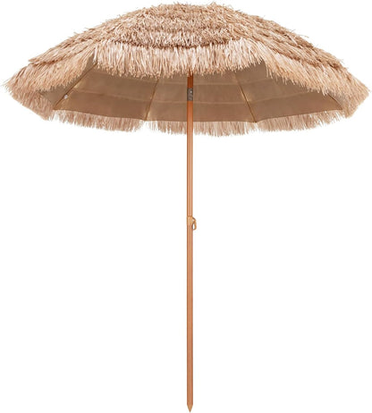 GOPLUS 2,2M Parasol Paille de Plastique, Parasol de Plage avec 8 Baleines, Parasol Inclinable de Style Tropical Hawaïen, UPF 30+, Parasol de Jardin Patio Terrasse, Base Non Inclus (Naturel)