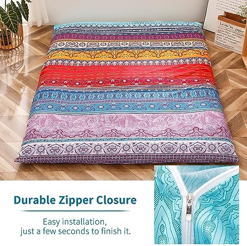 MAXYOYO Mattress Cover for Traditional Japanese Futon Mattress, Futon Floor Mats Cover with Zipper, Super Soft and Machine Washable, Navy Floral, Twin