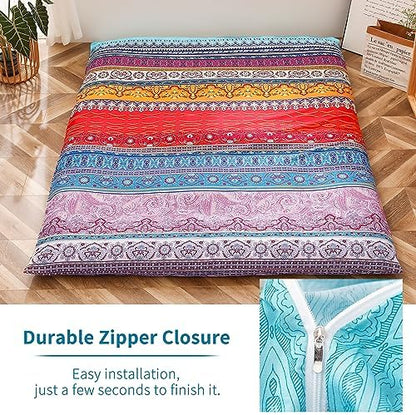 MAXYOYO Mattress Cover for Traditional Japanese Futon Mattress, Futon Floor Mats Cover with Zipper, Super Soft and Machine Washable, Navy Floral, Twin