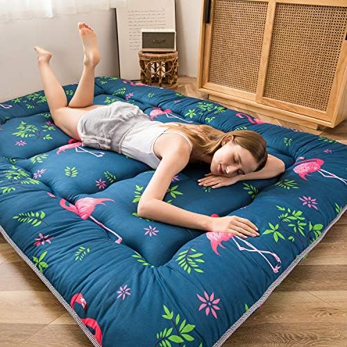 MAXYOYO Japanese Futon Mattress Floor Mattress Sleeping Pad Foldable Bed Roll Up Camping Cushion Floor Lounger Bed Couches and Sofas Couch Topper, Black Floral, Full Size