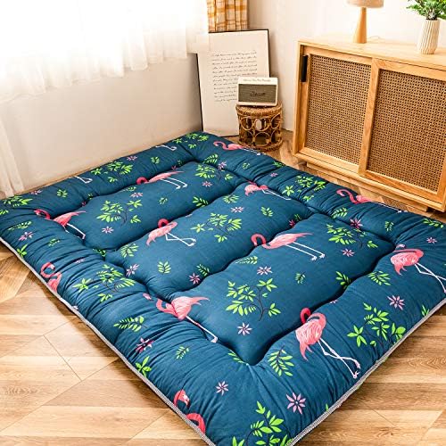 MAXYOYO Japanese Futon Mattress Floor Mattress Sleeping Pad Foldable Bed Roll Up Camping Cushion Floor Lounger Bed Couches and Sofas Couch Topper, Black Floral, Full Size