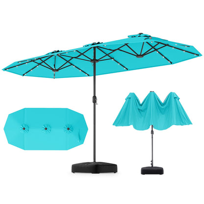 GOPLUS Parasol de Jardin Exterieur avec Pied, 4M Parasol Double Face avec LED, Manivelle et Ventilation, Grand Parasol Extérieur pour 6 Personnes pour Marché, Piscine, Terrasse, Balcon (Café)