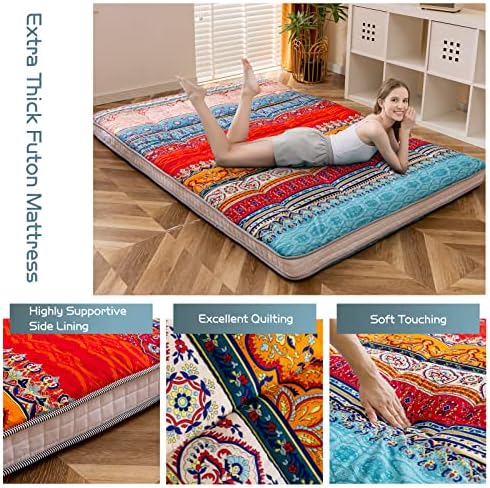 MAXYOYO Black Moon and Star Futon Mattress, Japanese Floor Mattress Quilted Bed Mattress Topper, Extra Thick Folding Sleeping Pad Breathable Floor Lounger Guest Bed for Camping Couch, Twin