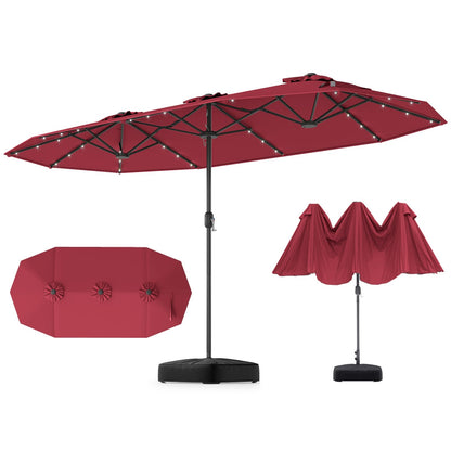 GOPLUS Parasol de Jardin Exterieur avec Pied, 4M Parasol Double Face avec LED, Manivelle et Ventilation, Grand Parasol Extérieur pour 6 Personnes pour Marché, Piscine, Terrasse, Balcon (Café)