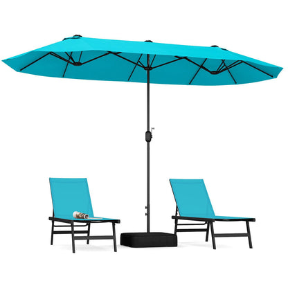 GOPLUS Parasol de Jardin Exterieur avec Pied, 4M Parasol Double Face avec LED, Manivelle et Ventilation, Grand Parasol Extérieur pour 6 Personnes pour Marché, Piscine, Terrasse, Balcon (Café)