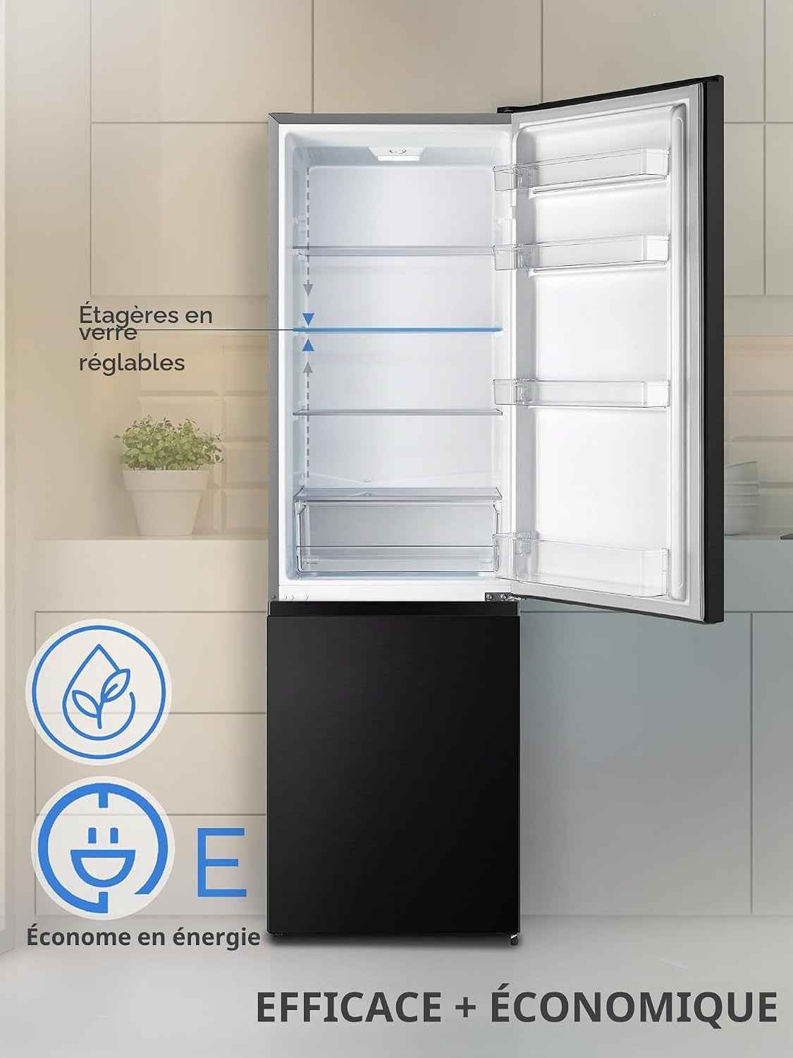 Réfrigérateur-Congélateur 269 Litres, Volume De Refroidissement 198 L, Congélateur 71 L, Éclairage LED, Charnière De Porte De Réfrigérateur Interchangeable, Silencieux 39 Db, Grandes Boîtes