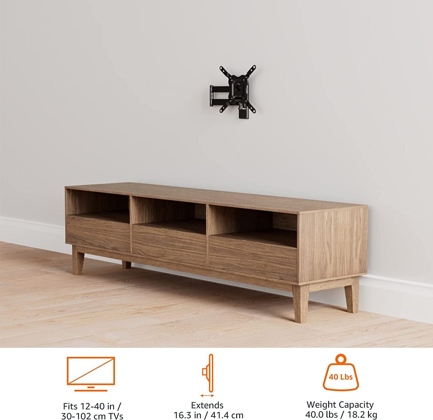 Support Mural Pour Téléviseur, Mouvement Complet, Pivotant Et Inclinable, Pour Téléviseurs Ou Écrans Plats Et Incurvés 12 À 40 Pouces Jusqu’À 36Kg, Support TV, VESA Max. 200X200Mm, Noir
