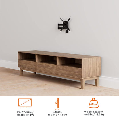 Support Mural Pour Téléviseur, Mouvement Complet, Pivotant Et Inclinable, Pour Téléviseurs Ou Écrans Plats Et Incurvés 12 À 40 Pouces Jusqu’À 36Kg, Support TV, VESA Max. 200X200Mm, Noir