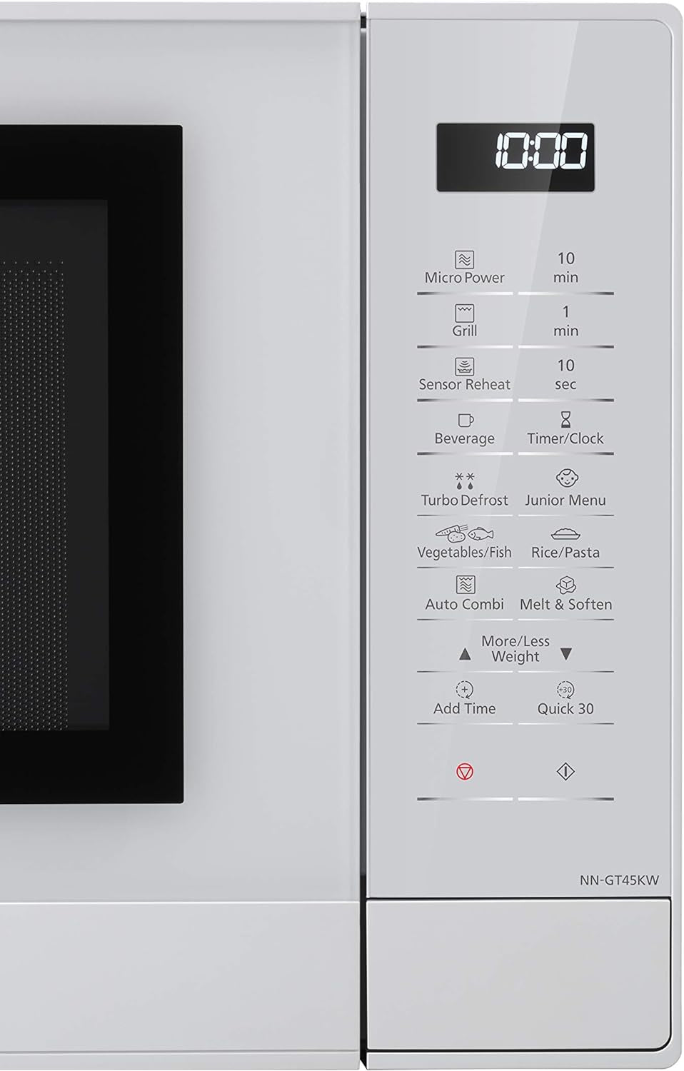 NN-GT45KWSUG Four Micro-Ondes Gril Et Plateau Tournant En Verre, 31L, 1000W, Technologie Inverter, 24 Programmes Auto, Décongélation, 7 Niveaux De Puissance, Minuterie, Affichage LED, Blanc