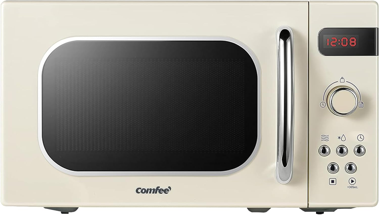 ' Micro-Ondes Rétro CMSRO 20Di Cr Avec 8 Renus Rutomatiques, 5 Niveaux De Puissance De Cuisson, Bouton De Cuisson Express, 20 L, 800 W, Crème D'Abricot