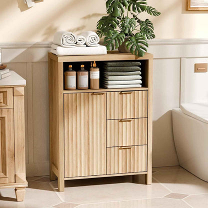 Meuble De Rangement, Armoire De Rangement En Bois Avec 1 Compartiment Ouvert, Meuble Sur Pied Avec 4 Tiroirs, Commode Pour Cuisine, Entrée, Salle De Bain, Chêne, 59 X 30 X 81 Cm