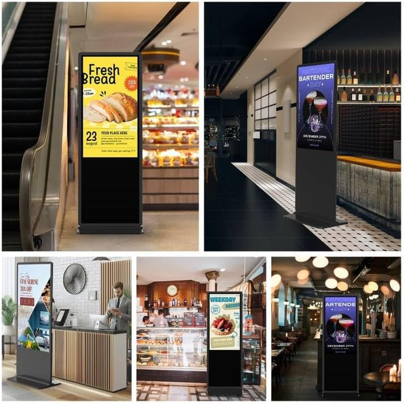 65" Écran Publicitaire 4K, Totem Affichage Autoportant IPS, Luminosité 450 Nits, Système Android, Ecran Publicitaire Interactive Pour Commerces Et Restaurants, Hdmi/Usb/Wifi, Tactile