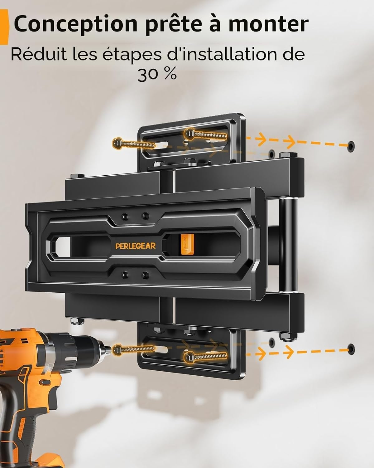 Support Mural TV Orientable Et Inclinable Pour TV De 23 À 70 Pouces Jusqu'À 50 Kg, Support TV Ajustable Avec Inclinaison, Max VESA 400X400Mm, PGMF18