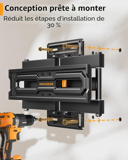 Support Mural TV Orientable Et Inclinable Pour TV De 23 À 70 Pouces Jusqu'À 50 Kg, Support TV Ajustable Avec Inclinaison, Max VESA 400X400Mm, PGMF18