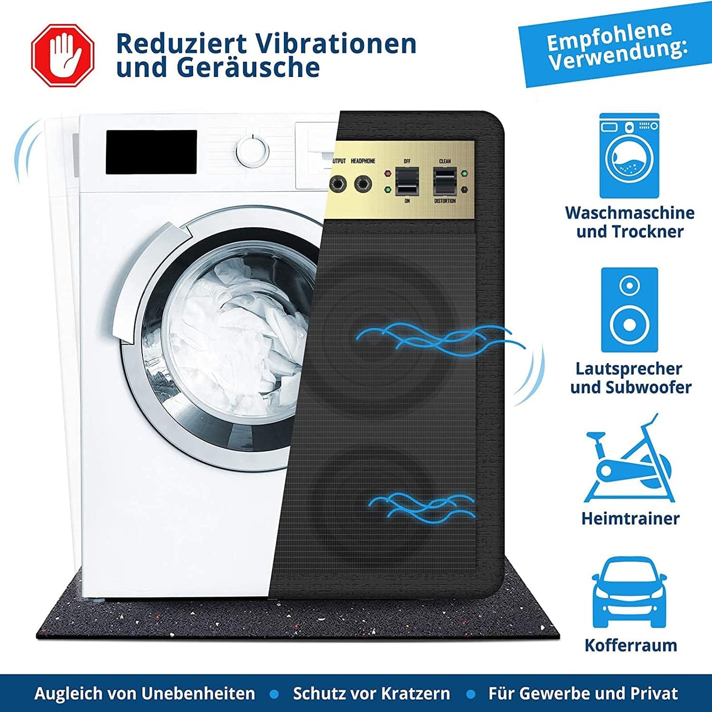 – Tapis Anti-Vibrations Machines À Laver, Sèche-Linge – Personalisable, Isolante, Insonorisante – Qualité Allemande – Matelas D'Isolation Acoustique, Résistant -30°C/100°C - 125X200 Cm | 10 Mm