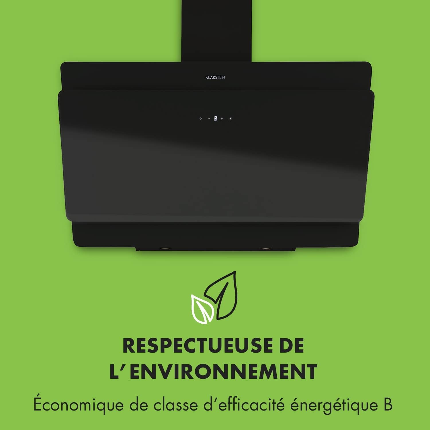 Montage Mural Hotte Aspirante Inclinées 90Cm, Pour Cuisine, Filtre En Aluminium, Débit D'Air Puissant 607M³/H, LED, Ecran Tactile, Extracteur D'Air Silencieux, Efficace Avec Evacuation, Noir