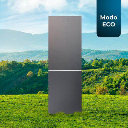 Réfrigérateur Bolero Coolmarket Combi 322 Glass Grey D. Multi Airflow, Total No Frost, Humidity Box, Crisper Box, Mode Vacances, Mode Économie, Porte Réversible, Fast Freezing, Fast Cooling