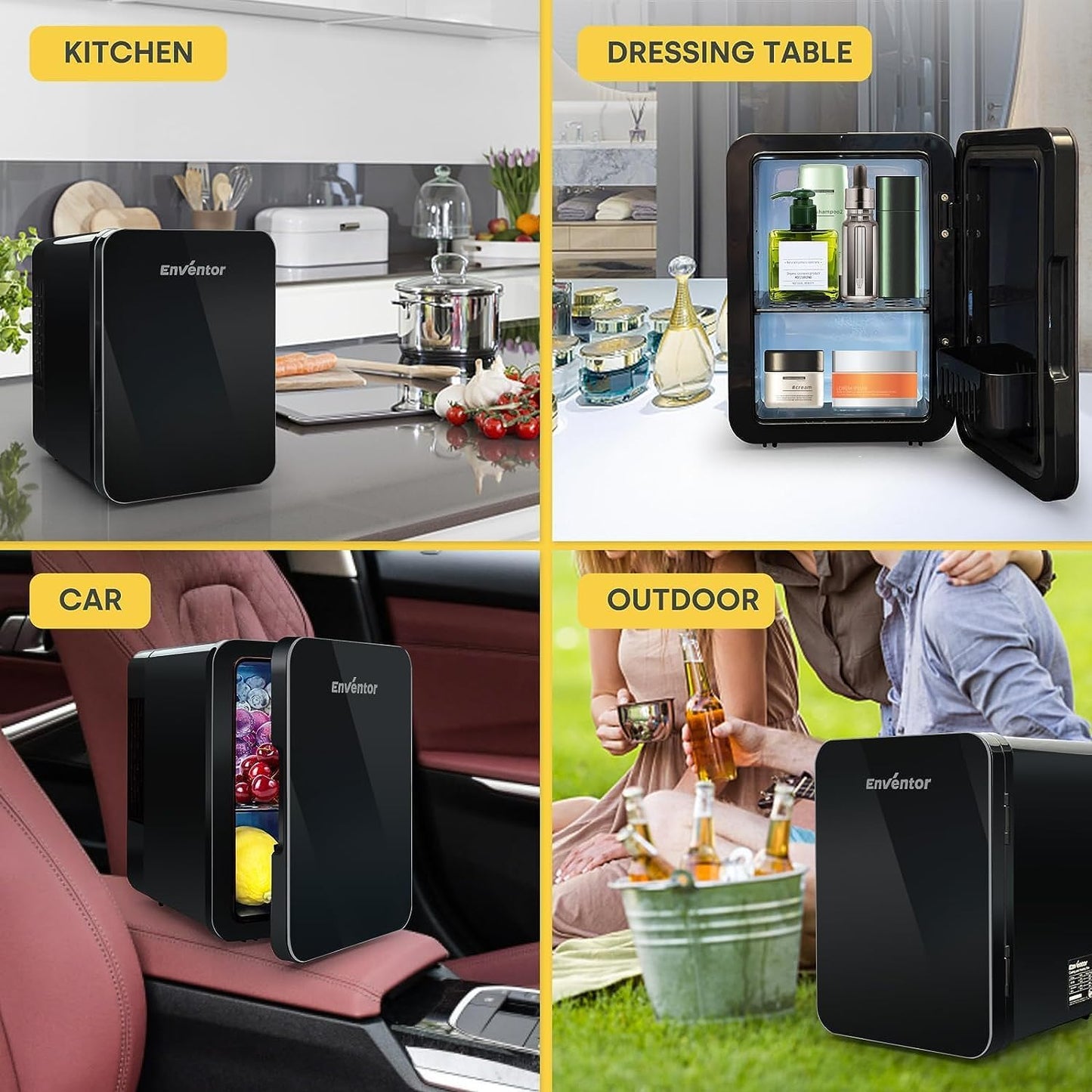 Mini Frigo 4 Litres, Petit Réfrigérateur Portable, 6 Canettes, Mini Réfrigérateurs Cosmétiques Pour Cooler and Warmer, Mini Petit Frigo Pour Chambre/Voiture/Voyage/Boissons/Fruits, Noir