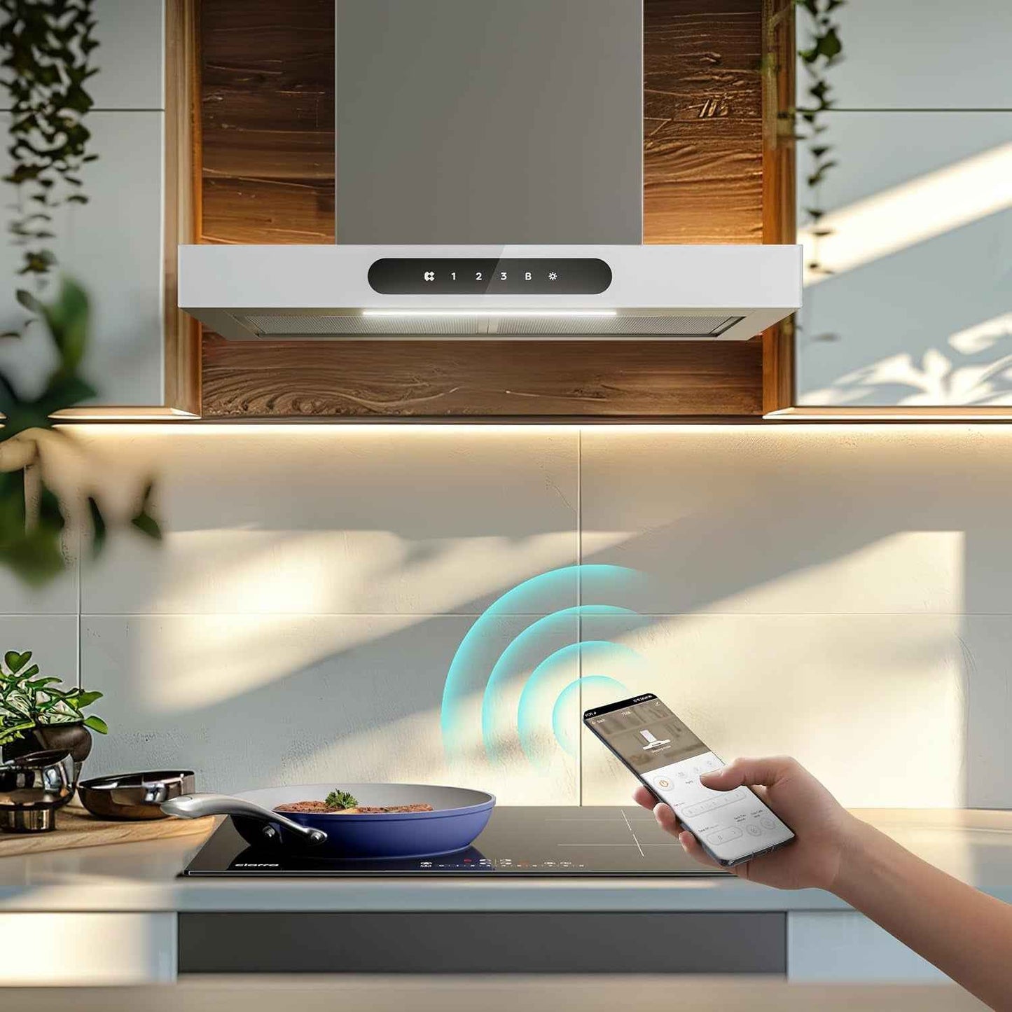 Hotte Décorative Class A+++ 60Cm 650M³/H Tactile Et Wifi Connectée 4 Vitesses&Fonction Boost Avec Filtre Charbon Affichage Numérique Recyclage Ou Evacuation Blanche CBCW6102
