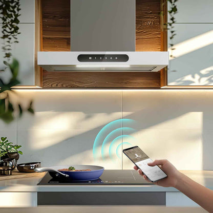 Hotte Décorative Class A+++ 60Cm 650M³/H Tactile Et Wifi Connectée 4 Vitesses&Fonction Boost Avec Filtre Charbon Affichage Numérique Recyclage Ou Evacuation Blanche CBCW6102