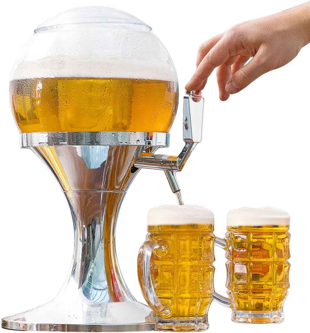 - Distributeur De Bière Réfrigérant 3,5L, Machine À Jus De Fruits, Fontaine D'Alcool Avec Réservoir À Glaçons, PMMA Transparent Et Argent Métallique, 24X24X42 Cm, Sans BPA