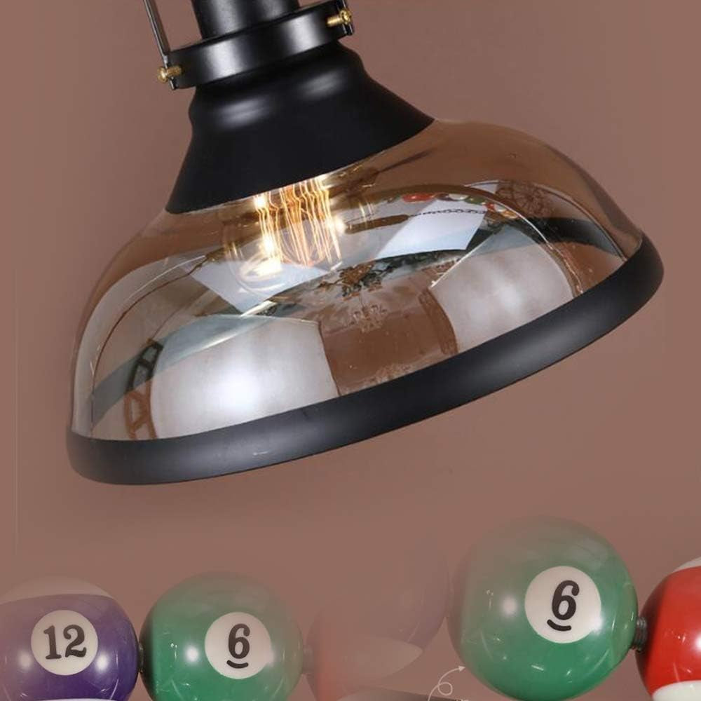 Lustre Billard E27 Luminaire Suspendu 3 Lumières Abat-Jour En Verre Plafonnier En Métal Industriel Lampe À Suspension En Fer Noir Salon Corridor Club Chambre Cuisine Billard Hall Éclairage