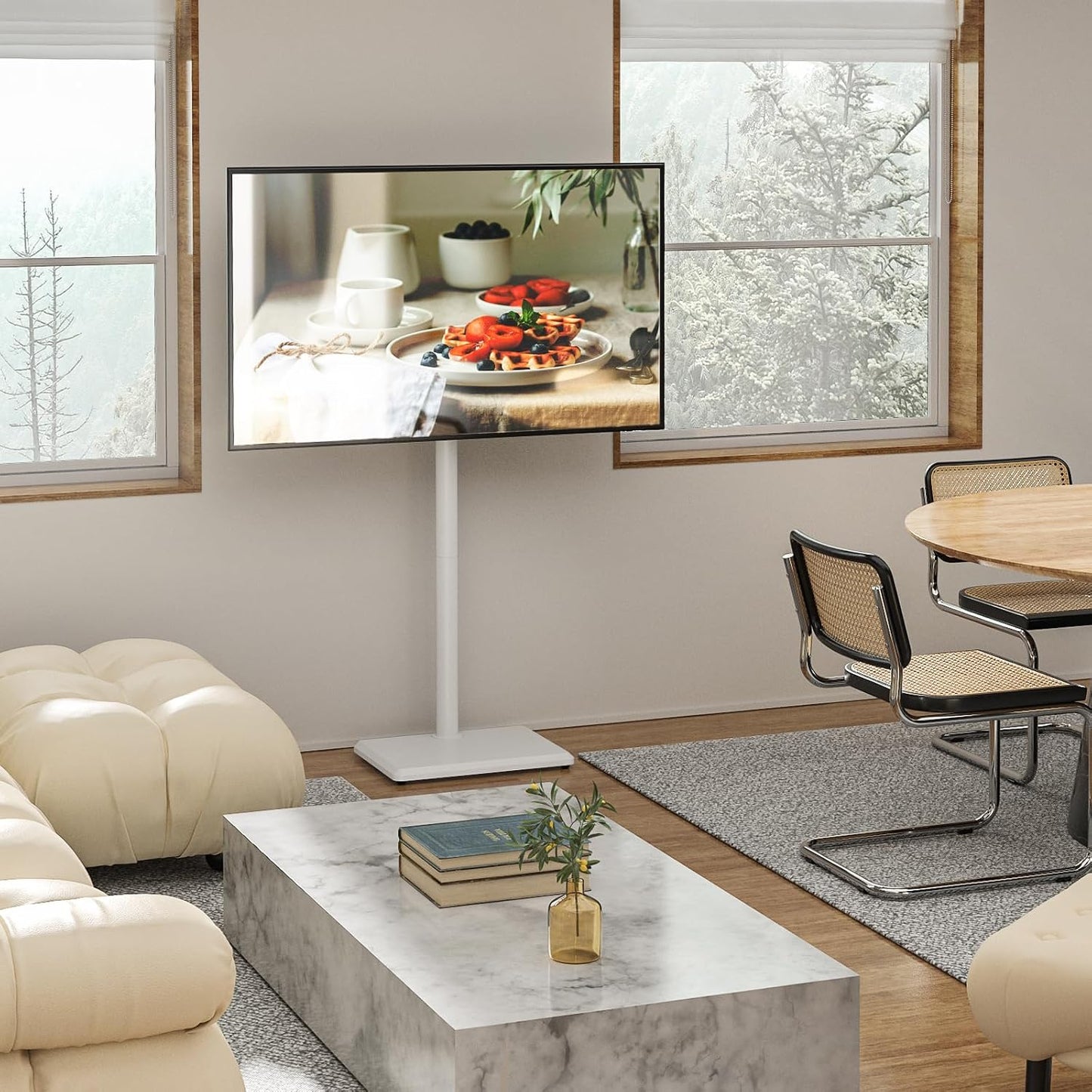 Support TV Au Sol Pour Téléviseurs De 32 À 60 Pouces, Support TV Haut Avec Pieds De Support, Support Tvs D'Angle Slim, Hauteur Réglable, Pivotant, Max VESA 400X400Mm Jusqu'À 40Kg