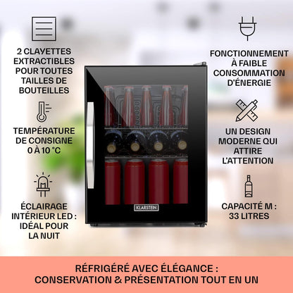 Mini Frigo De Chambre Et Bureau Pour Boisson, Petit Frigo Silencieux, Refrigerateur Mini Bar 33L, Petit Réfrigérateur Camping, Étagères Réglables Pour Le Vin, Cannette, Beer Fridge