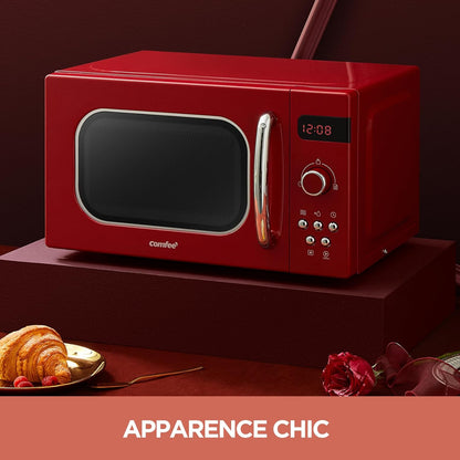' Micro-Ondes Rétro CMSRO 20Di Rd Avec 8 Renus Rutomatiques, 5 Niveaux De Puissance De Cuisson, Bouton De Cuisson Express, 20 L, 800 W, Rouge Passion