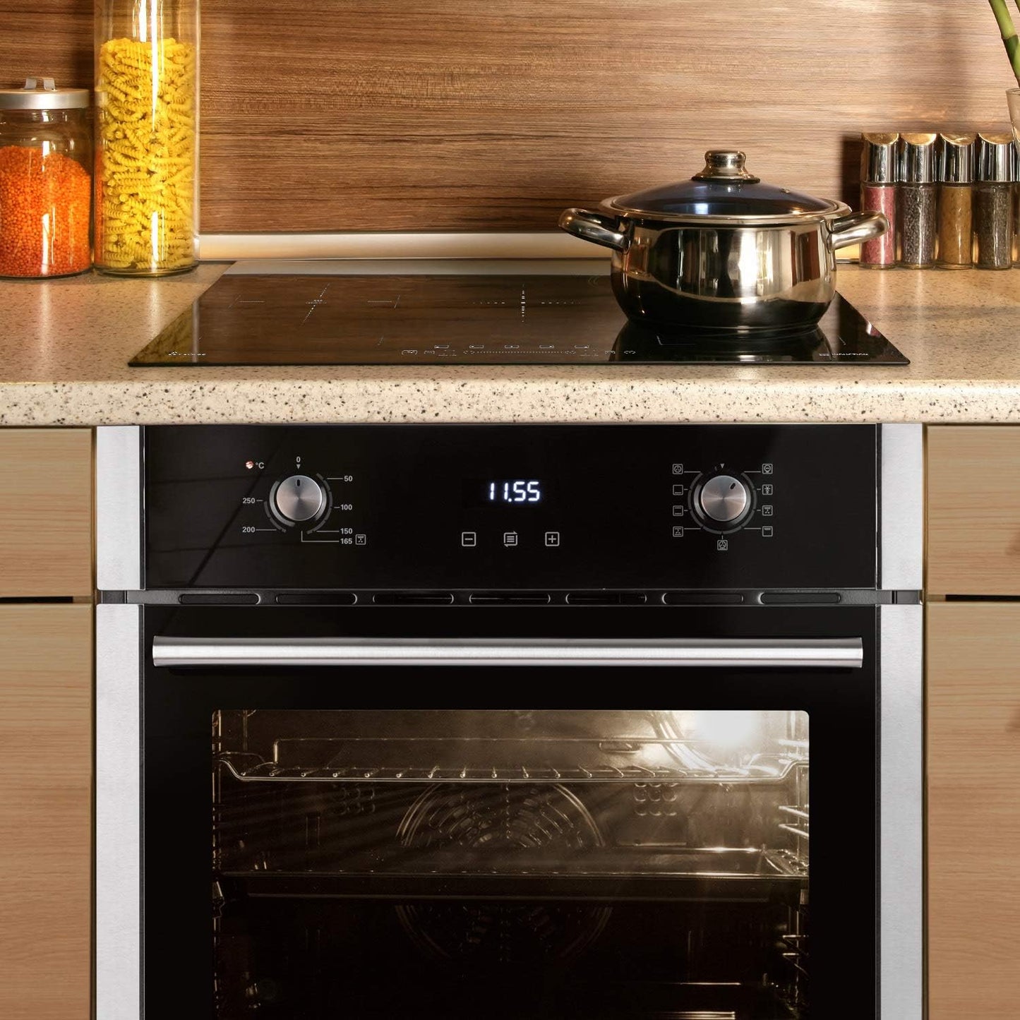 Cuisinière: 60Cm Four Encastrable EB8010ED + 77Cm Plaque Induction IND7705FZ / Gril/Circulation De L'Air/Air Chaud/Tiroirs Télescopiques/Timer Automatique / SET80103FZ